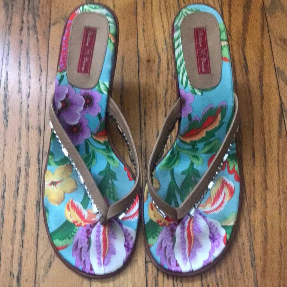 bettina duncan hawaiian print rhinestone heels